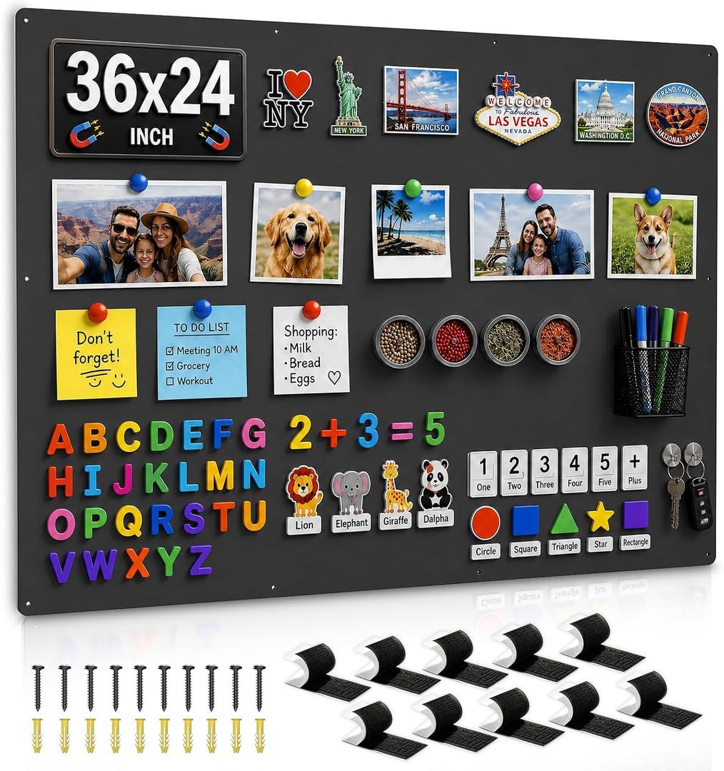 36" x 24" Magnetic Board for Wall, Heavy Duty, Black