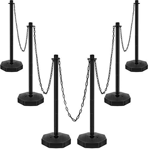 6 Sets Plastic Stanchion Set Traffic Delineator Post Cones with Fillable Base 6.6 ft Plastic Chain and S Hooks Crowd Control Parking Barrier for Traffic Caution Parking Lot Construction Roads (Black)