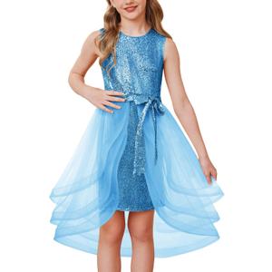 GRACE KARIN Girls Sequin Party Dress Size 14 Formal Flower Girls Fashion Birthday Pageant Banquet Dress Light Blue