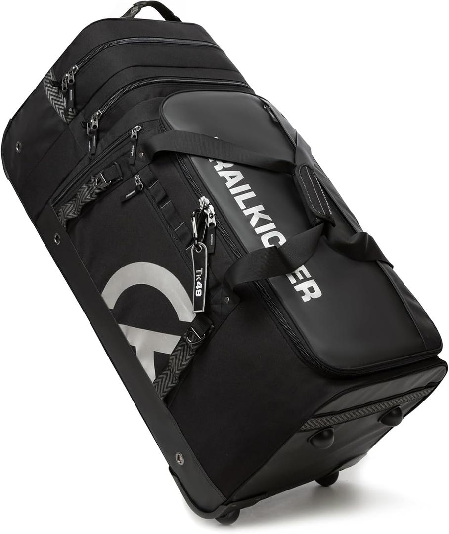 TRAILKICKER Extra Large Hockey Bag with Wheels, Durable Rolling Sports Equipment Duffle with Multiple Pockets, Ideal for Ice Hockey and Sports Gear, Black 35.83"L x 15.8"W x 15.8"H