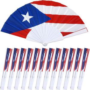 AceOrbit 12 Pcs Puerto Rico Flag Folding Hand Fans Souvenir Gifts 7 Inches Clacking Red White Blue Fans for Line Dancing Patriotic Country Flag Design for Independence Parade Festival Celebration