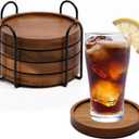 4 Pcs Wood Coasters for Drinks Absorbent, Wooden Coasters with Holder, Drink Coasters for Coffee Table, Absorbent Coaster Set for Table Protection Drink Coasters for Farmhouse, Office, Bar