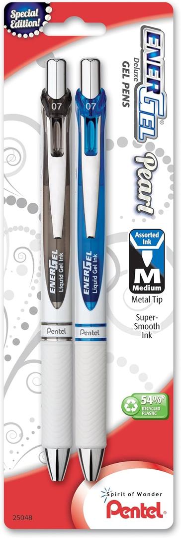 5 x Pentel EnerGel Pearl Deluxe RTX Retractable Liquid Gel Pen, (0.7mm), Black Ink/Blue Ink, 2 Pack (BL77WBP2AC)