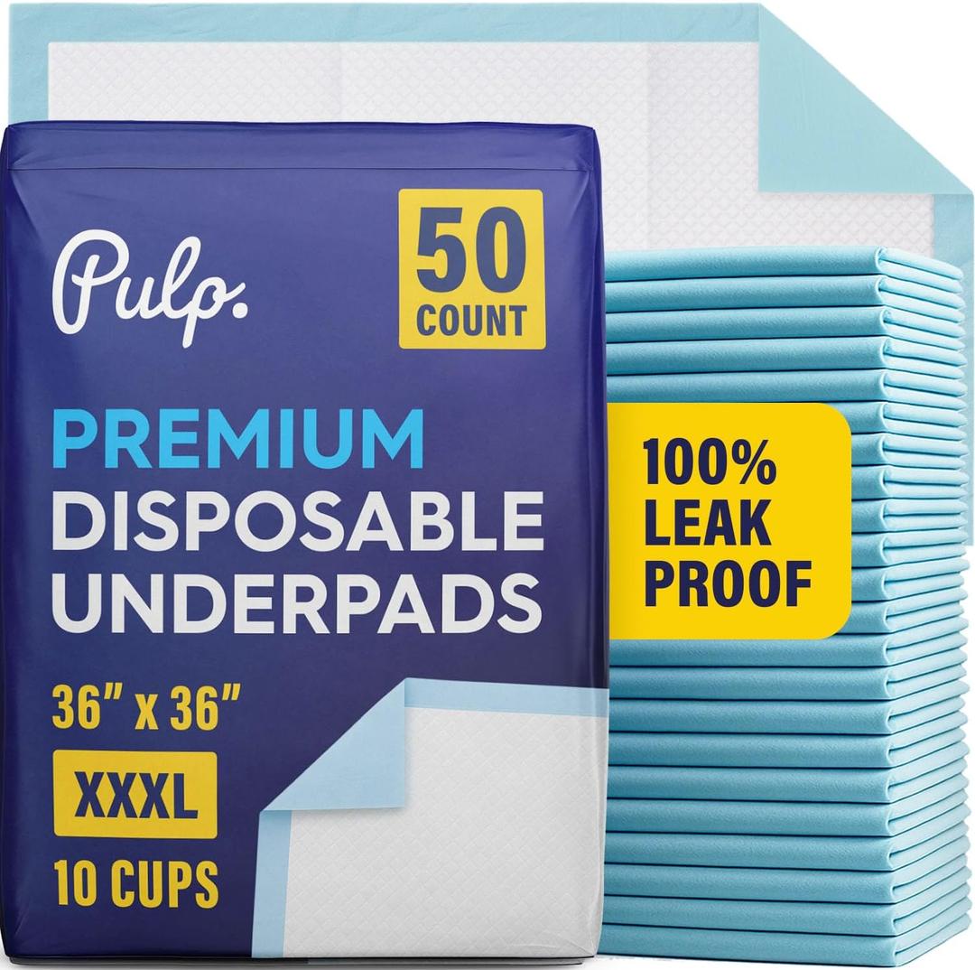 50 x PULP Incontinence Underpads 36" x 36" | XXXL Bed Pads Disposable Adult | Super Absorbency Chux Pads for Adults, Children & Babies | Incontinence Bed Pads & Pee Pads | FSA & HSA Eligible