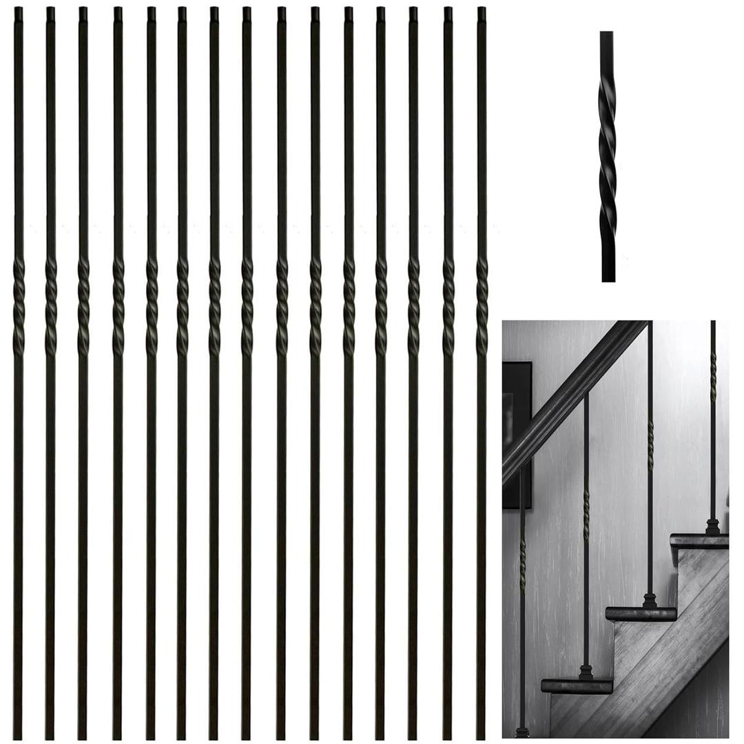 15 Pcs Hollow Single Twist Iron Balusters, 1/2" x 44" Hollow Iron Baluster for Staircase Remodel, Matte Black Metal Railing