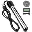 Immersion Water Heater Electric, 2000W Portable Hot Water Heater with Digital LCD Thermometer, Submersible Water Heater with 304 SS Guard Fast Heating 5 Gallons of Water in Minutes for Bucket Bathtub (Black)