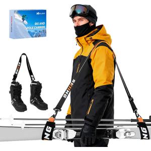 Mellbree Ski Strap, Skis and Poles Carrier for Easy Transportation of Your Clipstick Skiing Accessory/Pole/Skimate/Boot, Skier Gift Adjustable Size Comfortable Walking to and From the Mountain
