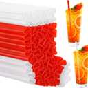 100 Pcs Christmas Stocking Shaped Plastic Straws Disposable Drinking Straw Bulk for Cocktail Xmas Party Birthday Party Supplies (Red,White)