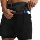 ATTBEA Men's 2 in 1 Running Shorts with Liner 5" Quick Dry Workout Gym Sports Shorts with Pockets (Large, Khaki)