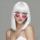 SUKRI White Bob Wig with Bangs Short Straight White Wigs for Women Silver White Bob Hair Wig for Party Cosplay Daily Use12Inch