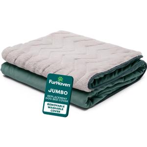 FurHaven Dog Bed Cover Replacement, Sofa-Style Design with Soft, Breathable Fabric for Cozy Comfort, Machine Washable, Jumbo XL, Plush & Velvet Waves, Celadon Green