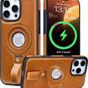 Butaiga for iPhone 15 Pro Case Leather Strap with Ring Stand, Brown | Finger Loop, Relieve Smartphone Pinky Strain, Kickstand, Fit for Magsafe, Slim Fit, Anti-Slip, Texture Grip, Shockproof