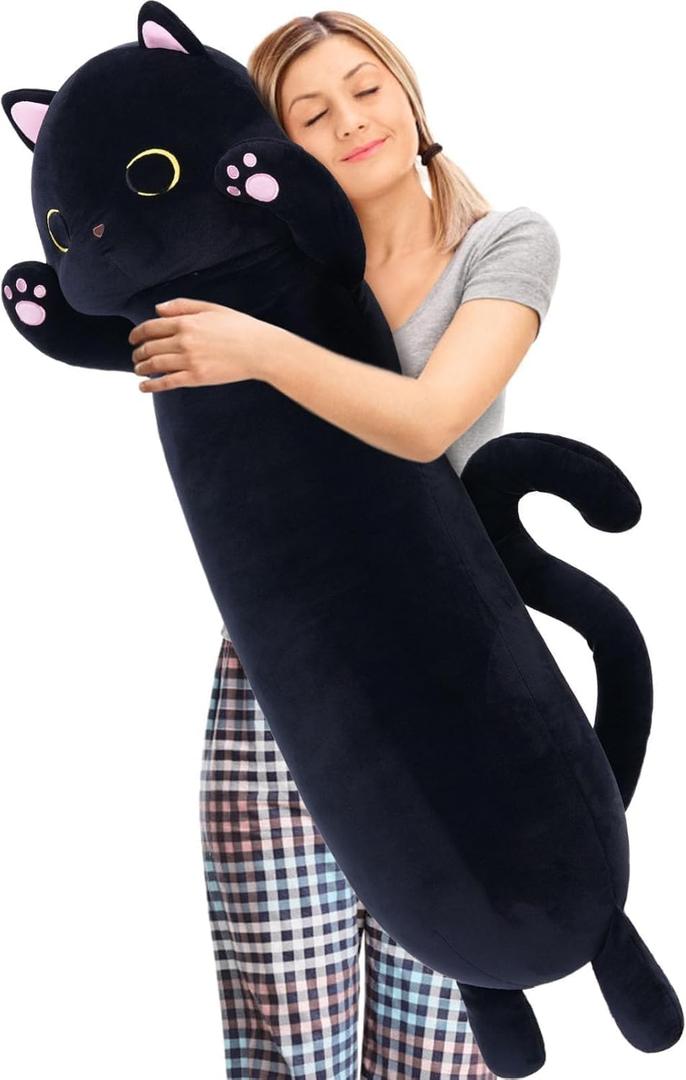 MaoGoLan Long Cat Body Pillow for Kids, 44'' Big Kitten Plush for Adults, Big Black Cat Stuffed Animal for Girl, Large Kitten Plush Throw Pillow for Valentines Birthday Gift, Baby Shower Decor