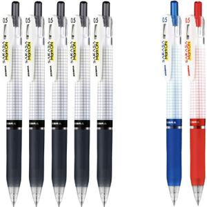 Gel ink 0.5mm ballpoint pens ink color (5 Black,1 Blue,1 Red) total 7