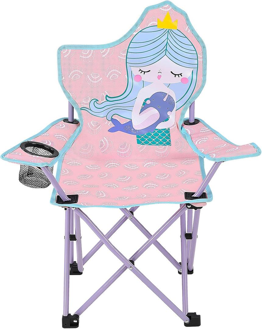 KABOER Kids Outdoor Folding Lawn and Camping Chair with Cup Holder and Carrying Bag, Children's Camping Chairs, 12.99d X 12.99w X 27.95h Inch