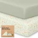 2-Pack Mini Crib Sheets Fitted - Pack N Play Sheets for Pack and Play Mattress, Organic Cotton, Soft & Breathable Jersey Playard Bedding, Neutral Mini Toddler Bed Cover for Boys, Girls (Foxtrot)