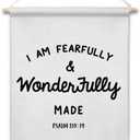 ArtisaEura Christian Wall Canvas Banners, Christian Nursery Decor, I Am Fearfully and Wonderfully Made Hanging Display Pennant Banner Flags, Bible Verse Wall Decor for Baby Girls Room Bedroom