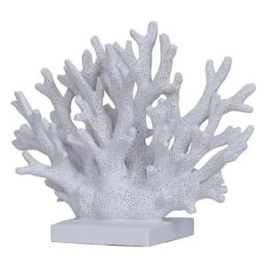 Pack of 2, White Coral Reef Decor 7.4" Fake Coastal Statue - Ocean Nautical Themed Home Table Decoration - Beach Resin Artificial Sea Faux Coral for Bathroom