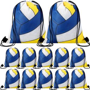 12 Pcs 12 * 10in Volleyball Drawstring Bags String Backpack Bulk Party Favors Cinch Gift Bags for Volleyball Team(Blue, Yellow, White)