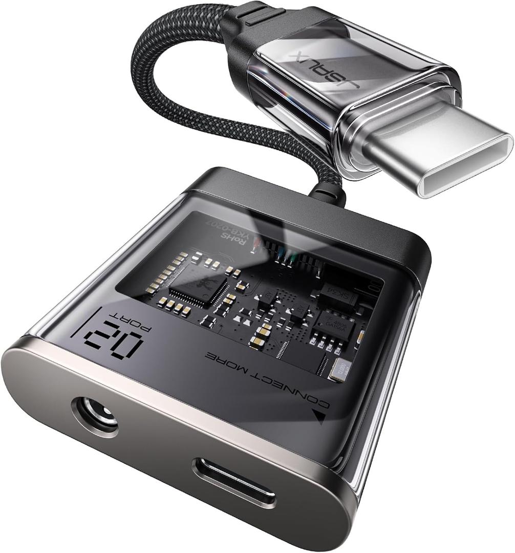 JSAUX USB C to 3.5mm Headphone and Charger Adapter, 2 in 1 Type C to Aux Audio Jack Hi-Res 32bit/384kHz DAC and PD 60W Fast Charging for iPhone 17 16 15 Pro Max, Samsung Galaxy S24/S23, Pixel, iPad