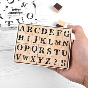 Dizdkizd 28-Piece Capital Letter Stamps, Cute Alphabet Rubber Stamp Set, Wooden Rubber Stamps Journaling Stamps Crafting Stamp for Scrapbooking, Envelope, Card Making