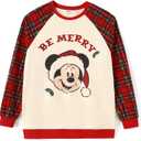 Disney family matching sweatshirt Stitch Mickey Spiderman print long sleeve winter Christmas mom dad kids loose fit red (XXL)