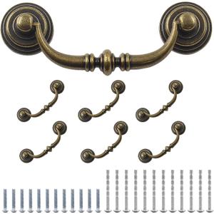 Waziaqoc 6PCS Antique Drop Bail Pulls, 3.5" Hole Center Shabby Chic Drawer Pulls Vintage Black Cabinet Pull Handles for Dresser Cupboard Wardrobe Kitchen Door, Bronze 