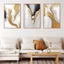 Large Framed Wood grain color Neutral Abstract Wall Art for Living Room, 3 Piece Boho Canvas Prints Paintings Artwork for Walls, Aesthetic Watercolor Pictures for Hallway Office Wall Decor 24x32 In