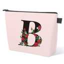 Personalized Makeup Bag, Initial Letter B Makeup Bag for Women Girl Christmas Gift Monogram Cosmetic Bag Pink Personalized Toiletry Pouch, For Mom Grandma Sister Friends Thanksgiving Christmas Gift