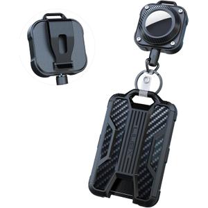 LIUGX Badge Holder with Airtag Retractable Keychain, Belt Clip Ver, Heavy Duty for Airtag Holder/Case, ID Card Holder (Holds 4 Cards), Badge Reel with 31.5 Wire Rope, 10,000+ Rebound, 8oz