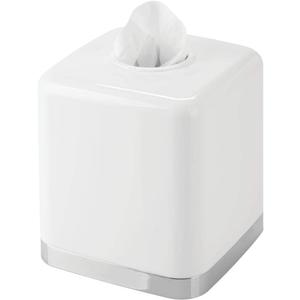 mDesign Plastic Square Disposable Facial Tissue Box Cover for Bathroom Vanity, Countertop, Bedroom Dresser, Night Stand, Office Desk, End Table, Hold Paper Tissues - Hyde Collection - White/Chrome