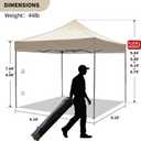 10x10 Durable Pop Up Canopy Tent with Sidewalls, Waterproof Attachable Tent Wall, Privacy Shade for Outdoor Events, Camping, Farmers Market (Khaki with Awning)