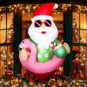 Kitticcino 4FT Christmas Window Inflatable Blow Up Hawaiian Santa Flamingo Swimming Ring Built-in LED Lights Inflatable Beach Santa Broke Out from Window Indoor Outdoor Yard Lawn Garden Party Decor