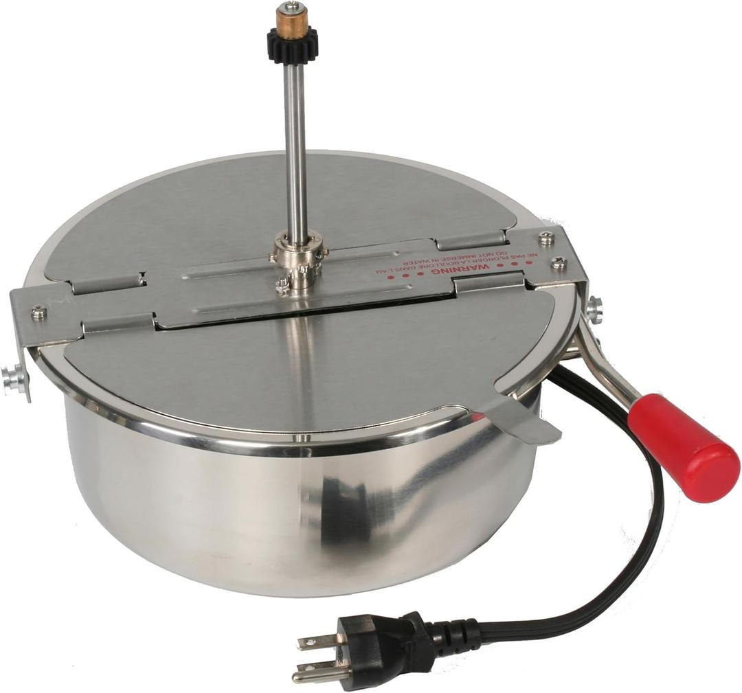 8-Ounce Replacement Kettle for Popcorn Machine 860W Kettle Popper with Lid, Stirrer, Gear Shaft, and 3-Prong Plug