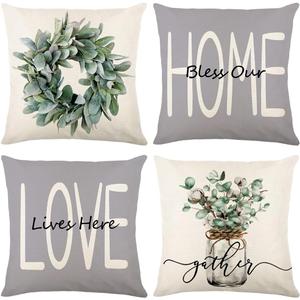 wyooxoo Throw Pillow Covers 18x18 Set of 4 Farmhouse Pillow Covers Grey Cushion Cases Decorative Pillowcases for Sofa Couch Living Room Outdoor Home Decor