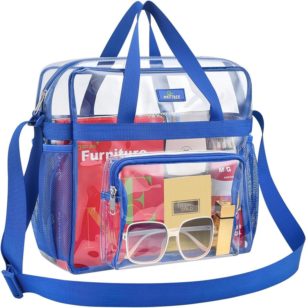 MAY TREE Clear Bag for Stadium Events 12612 Clear Tote Lunch Bag with Reinforced Straps for Work and Sporting Events, Blue
