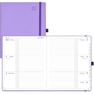 POPRUN Planner 2025-2026 (Large 8.5''x 10.5''), Horizontal Weekly Notebook Jul.2025 - Jun.2026, Academic Appointment Book with Monthly Tabs, Leather Hardcover, Inner Pocket, 100 GSM - Lavender
