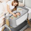 Jimglo 3 in 1 Baby Bassinet, Rocking Bassinets with Comfy Mattress and Wheels, Adjustable Height Bassinet Bedside Sleeper, Easy Folding Portable Crib for Newborn (Grey)