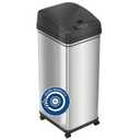 iTouchless Rolling 13 Gallon Sensor Kitchen Trash Can with Lid and Wheels, Odor Filter, Stainless Steel, Automatic Kitchen Trashcan Garbage Bin for Home Office Bedroom Living Room Garage Wastebasket (Silver and Black)