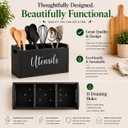 Black Kitchen Utensil Holder for Countertop Large 3-Compartment Cooking Utensil Organizer & Caddy with Drain Holes, Modern Wood Utensil Holder for Kitchen Counter, Spatula & Spoon Storage