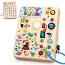 Iabedi Dinosaur Busy Board, Wooden Toddler Toy, Sensory Travel Toy, Ideal Gift for 13 Years Old Boys (Dinosaur Busy Board Plus V2), Blue