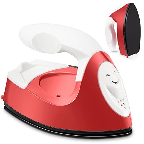 Honoson Mini Craft Iron Mini Heat Press Small Iron 3.93 x 2.36 x 2.76 in Portable Handy Tiny Flatiron with Charging Base Accessory for Fuse Bead Patch DIY Heat Transfer Vinyl(Red)