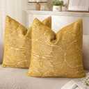 AELS Boho Decorative Textured Throw Pillow Covers 18x18, Organic Modern Mid Century Rainbow Tufted Pillow Case, Farmhouse Rustic Geometric Woven Cushion Case for Bed Couch Sofa, Mustard Yellow