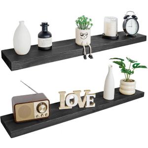 BGMG Wood Floating Shelves 48 inch, Wide Rustic Wooden Wall Shelves for Bathroom Living Room Bedroom Kitchen Farmhouse Set of 2-48x 6.7 x1.25 inch- Black