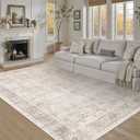 5x7 Beige Rug for Living Room Large Vintage Distressed Bedroom Rug Washable Low Pile Non-Slip Soft Boho Carpets for Bedroom Dining Room Home Office Indoor Nursery