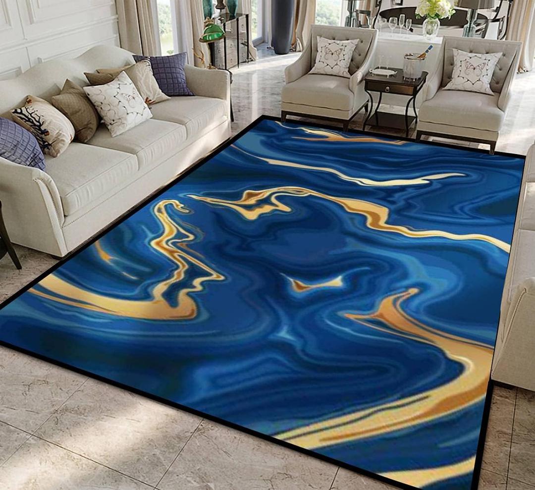 Sapphire Navy Blue Black Gold Marble Decor Art Rugs Soft Non-Slip Indoor Outdoor Living Room Bedroom Kids Modern Home Carpet Mat Yoga Runner Doormat, Multicolor, 47x63inch(120x160cm) (Multi12)