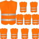 DUSKCOVE 9 Pack High Visibility Safety Vests with 2 Hi Vis Reflective Strips for Men and Women - Neon Orange Construction Vests for Traffic Work, Running, Surveyor and Security Guard