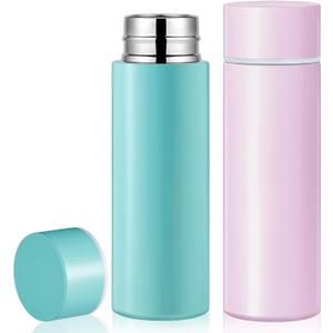 Irenare 5oz Mini Water Bottle Mini Insulated Stainless Steel Bottle Purse Water Bottle Cute Leak Proof Flask Keeps Drink Cold and Hot for Purse Women(Blue, Purple,2 Pieces)