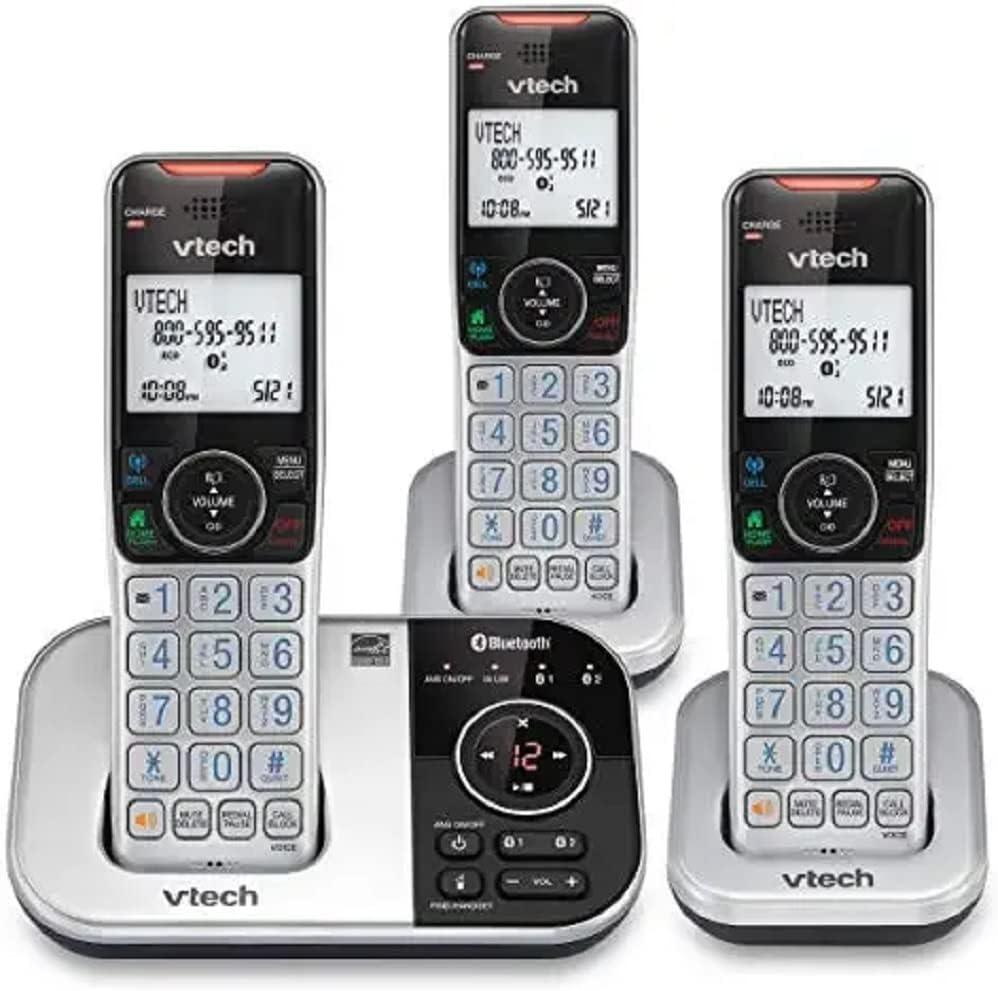 VTech VS112-3 DECT 6.0 Bluetooth 3 Handset Cordless Phone for Home with Answering Machine, Call Blocking, Caller ID, Intercom and Connect to Cell (Silver & Black)