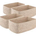 4 Pack Small Storage Shelf Baskets for Organizing, Mini Woven Rope Storage Bins